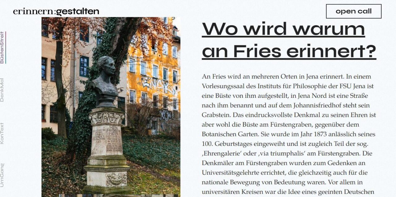 Wo wird warum an Fries erinnert? Screen WS erinnerngestalten.uni-jena.de