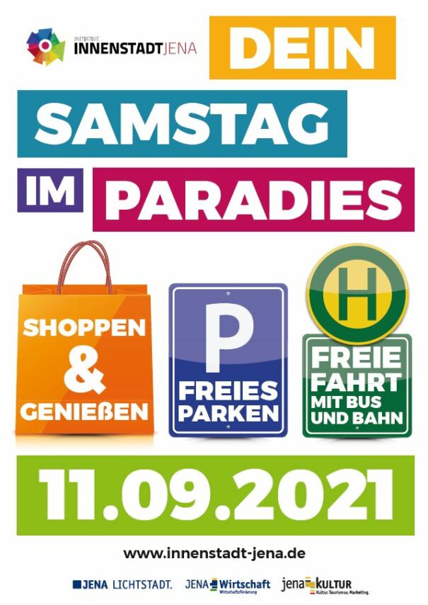 Dein Samstag im Paradies am 11.09.2021 // Grafikflyer - Screen FB Seite Innenstadt Jena