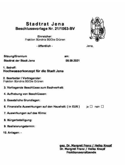 BV "Hochwasserkonzept für die Stadt Jena"