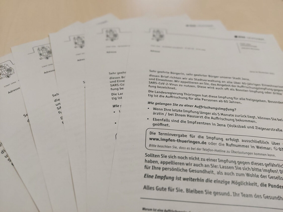 In der kommenden Woche bekommen alle Bürgerinnen und Bürger Jenas über 60 Jahren Post von der Stadtverwaltung. Informiert wird über die Auffrischungsimpfung. Foto: Stadt Jena