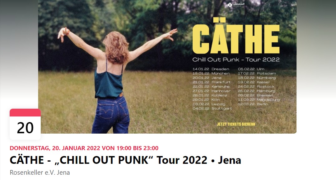 CÄTHE - „CHILL OUT PUNK“ Tour 2022 • Jena // Gfx. Eb Event Banner Rose Jena