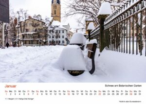 Jena Fotokalender 2024, Januar – Winter mit Schnee vor dem Botanischen Garten.