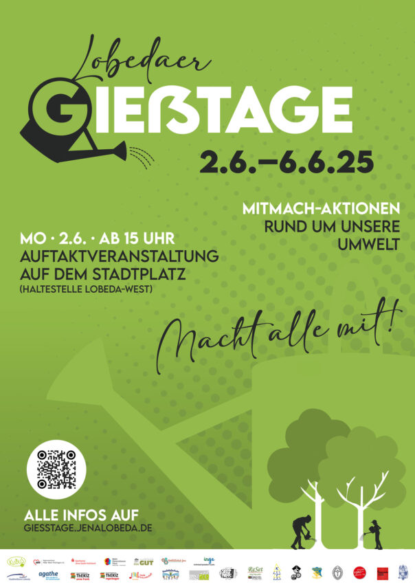 Gießtage in Lobeda 2025 – Umweltwoche für Jung & Alt, Grafikflyer Stadtteilbüro Lobeda