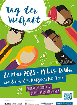 Eventplakat Jena stimmt für Vielfalt - Einladung zum 12. Tag der Vielfalt am 27. Mai, Stadt Jena