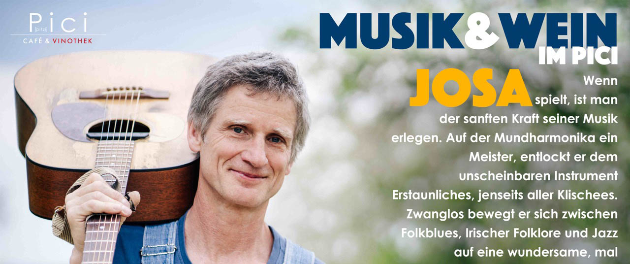 Erlebe am 19. Juni 2025 im Pici Jena ein stimmungsvolles Musik-Event mit Josa, Gitarre, Mundharmonika und Wein. Eintritt frei, Beginn um 20 Uhr.