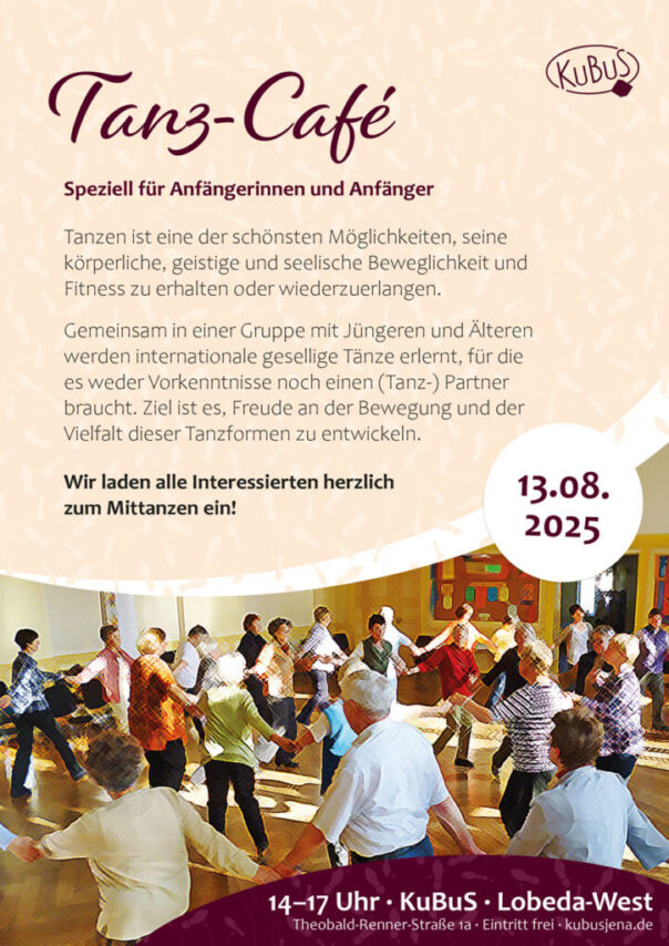Tanz-Café am 13. August 2025: Tanzen für Körper & Seele. Fotografik WS-Banner Kubus Jena