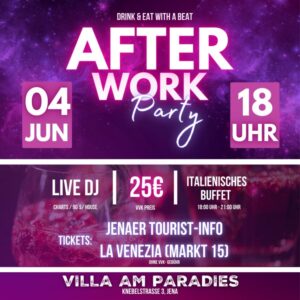 Afterwork-Party Jena: Villa am Paradies, 4. Juni 2025, Gfx. FB Banner Villa am Paradies
