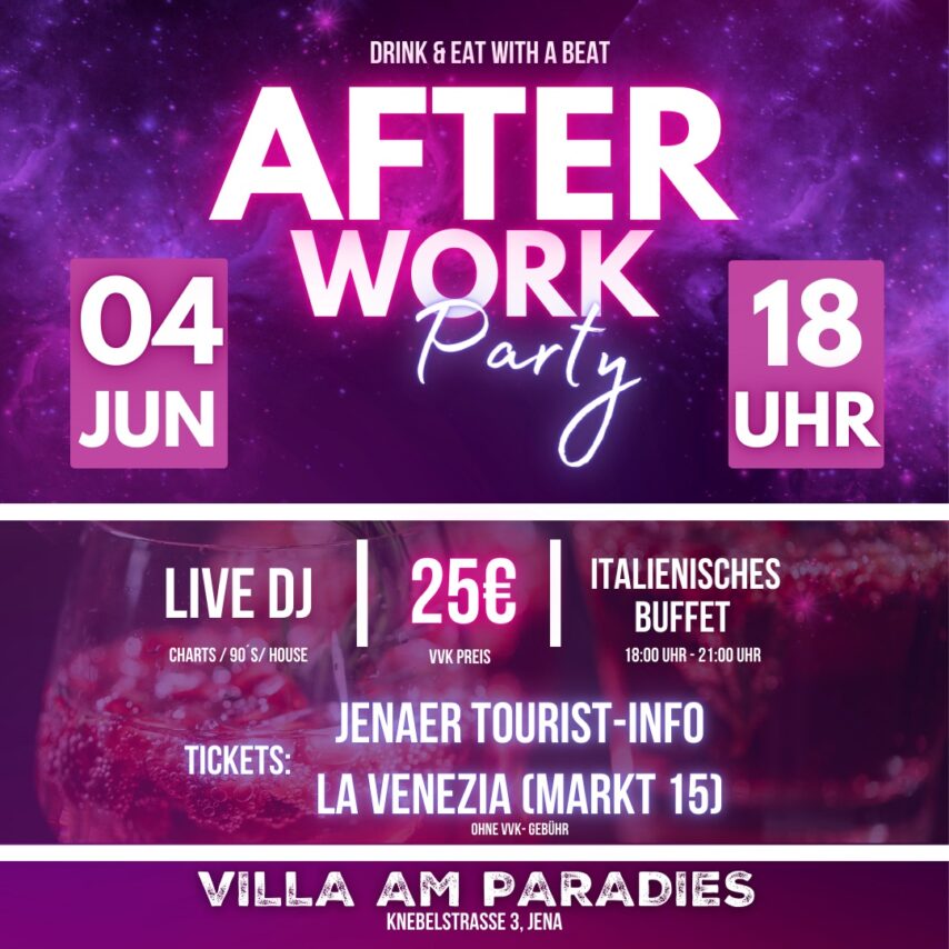 Afterwork-Party Jena: Villa am Paradies, 4. Juni 2025, Gfx. FB Banner Villa am Paradies