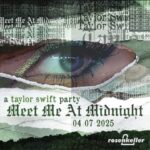 Feier die Eras von Taylor Swift bei der „Meet Me At Midnight“-Party am 04.07. im Rosenkeller Jena! Musik, Friendship-Bracelets & Fandom-Vibes. Gfx. Fb-Eventbanner Rose Jena
