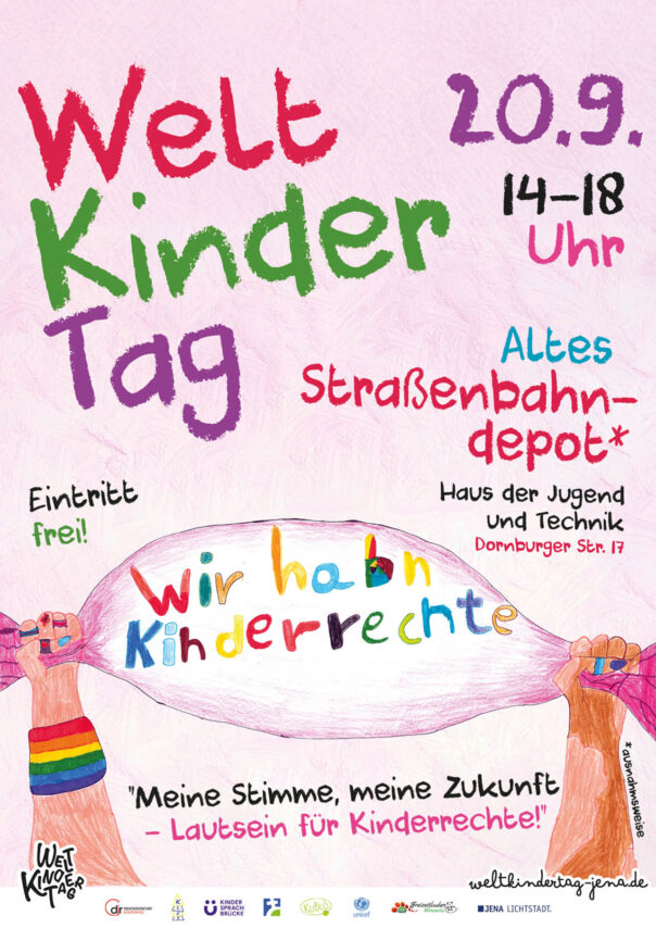 Kinderrechte im Mittelpunkt: Gemeinsam laut werden. Grafikflyer Stadt Jena