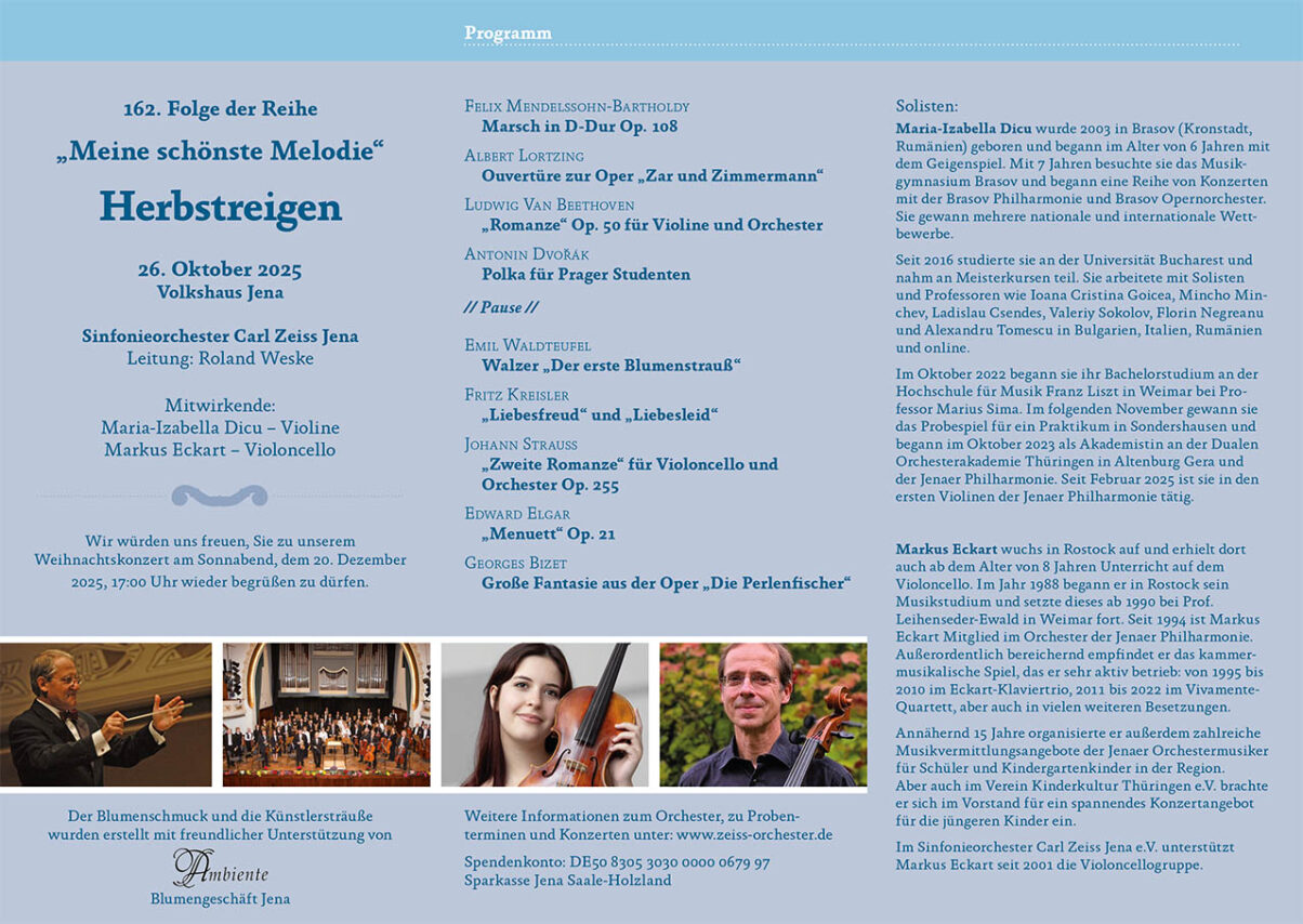 Herbstreigen im Volkshaus Jena – Ein festlicher Abend mit dem Sinfonieorchester Carl Zeiss Jena, Flyer Sinfonieorchester Carl Zeiss Jena Herbstreigen im Volkshaus Jena – Ein festlicher Abend mit dem Sinfonieorchester Carl Zeiss Jena, Flyer Sinfonieorchester Carl Zeiss Jena