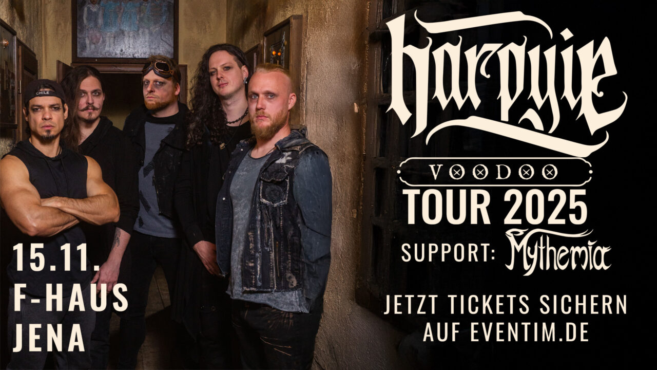 HARPYIE - „Voodoo Tour 2025“: Dunkle Magie und Folk-Rock im F-Haus Jena. Gfx. by F-Haus Jena, Fb-Eventbanner