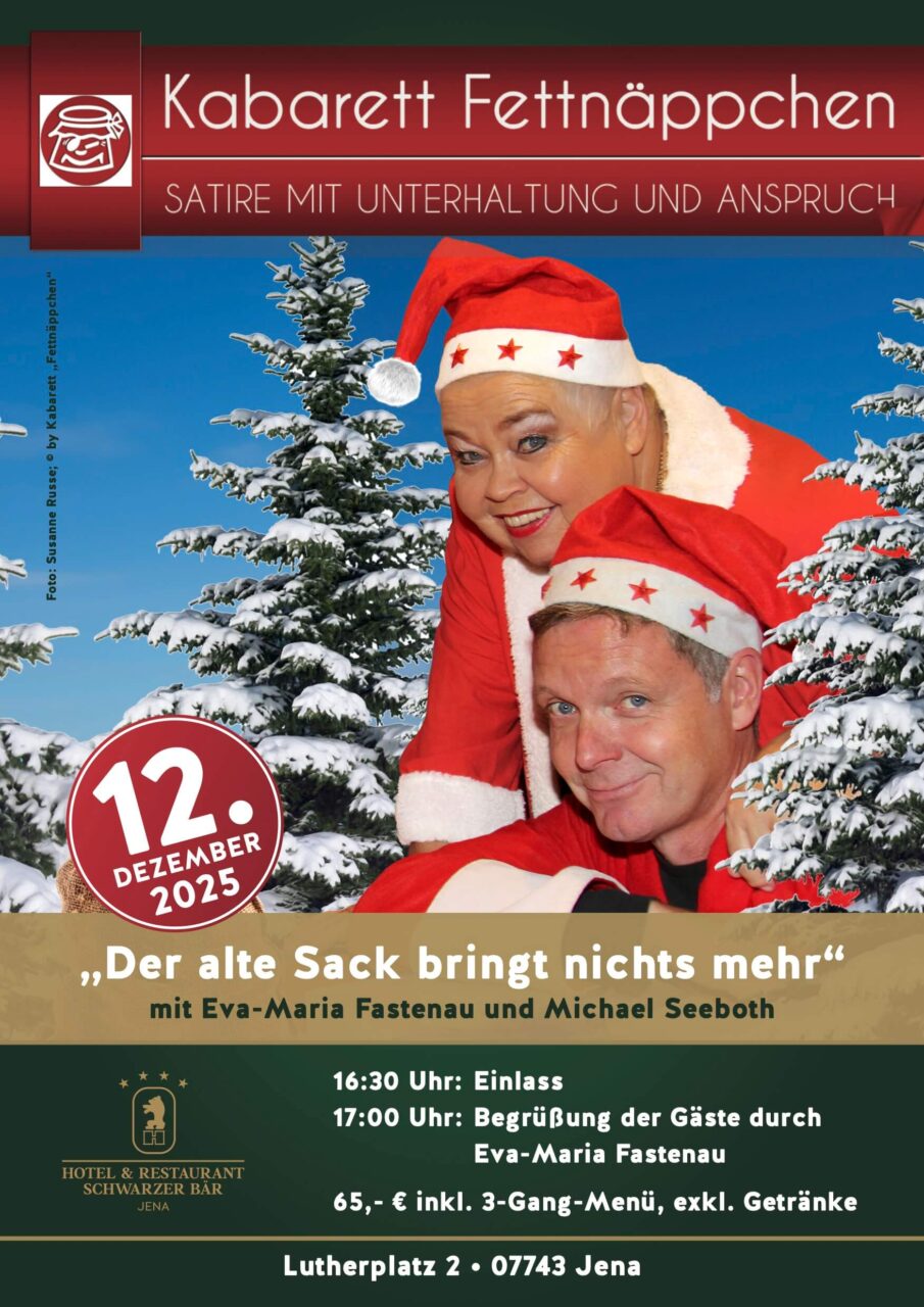 „Der alte Sack, der bringt’s nicht mehr“ - Kabarett & Kulinarik im Schwarzen Bär Jena (Fotografik, Susanne Russe // Kabarett Fettnäppchen, Schwarzer Bär Jena) „Der alte Sack, der bringt’s nicht mehr“ - Kabarett & Kulinarik im Schwarzen Bär Jena (Fotografik, Susanne Russe // Kabarett Fettnäppchen, Schwarzer Bär Jena)