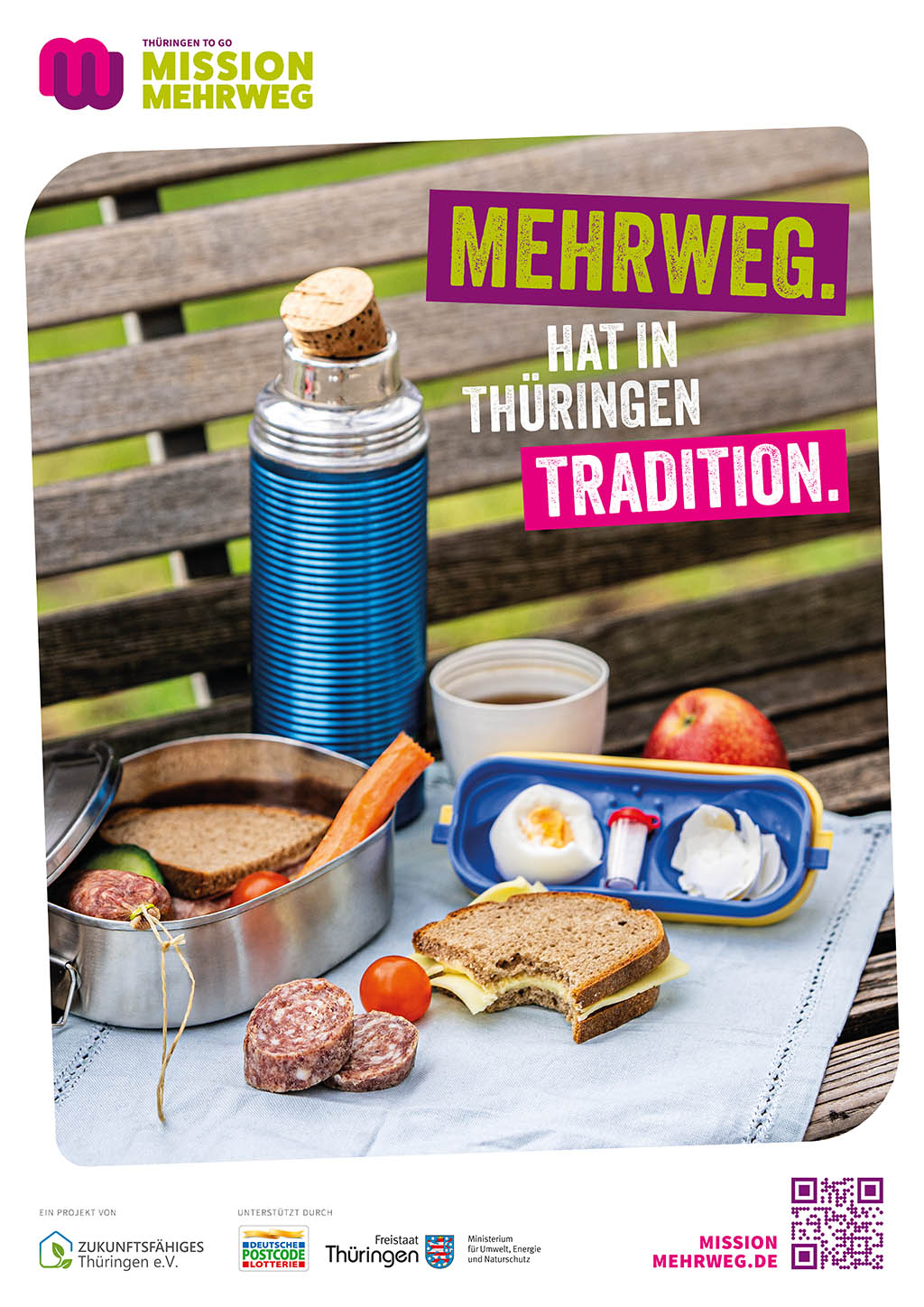 Jena wirbt mit Plakaten für Mehrwegnutzung: Praxisbeispiel Café Immergrün, digitale Wandelkarte und Tipps für weniger Einwegmüll. Jetzt mitmachen! Grafik, Stadt Jena