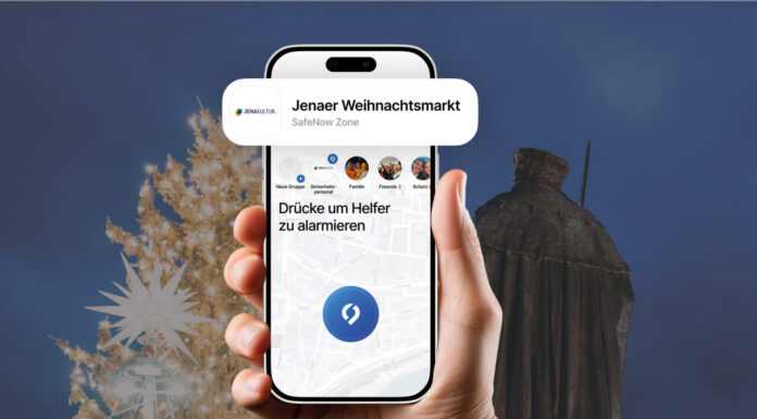 Jena wird SafeNow Zone: App schützt Weihnachtsmarkt Vom 25.11. bis 22.12.2025 ist der Jenaer Weihnachtsmarkt SafeNow Zone. Die kostenlose App ermöglicht diskrete Notrufe, schnelle Ortung und mehr Sicherheit. Foto: C.Worsch // JenaKultur