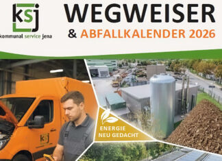 Jenas Wegwegweiser mit Abfallkalender werden ab Montag, 24.11. an die Haushalte verteilt Verteilung des Wegweisers mit Abfallkalender 2026 in Jena startet am 24.11.2025. Abholung für Lobeda/Winzerla vor Ort. Digitaler Download ab Jahreswechsel. Grafik, Stadt Jena