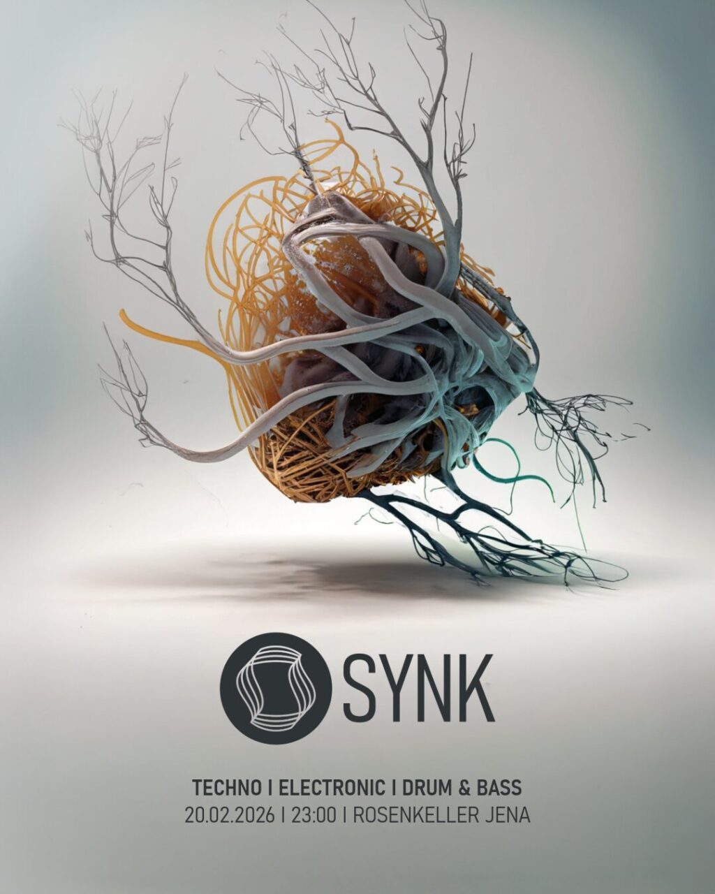 Legendär SYNK: Techno-Nacht im Rosenkeller. Grafikflyer WS-Banner Rose Jena