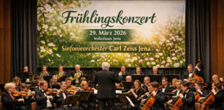 Frühlingskonzert des Sinfonieorchesters Carl Zeiss Jena im Volkshaus Frühlingskonzert Jena Hochkarätiges Orchestererlebnis am 29.03.2026 im Volkshaus. Foto: Illustration via KI