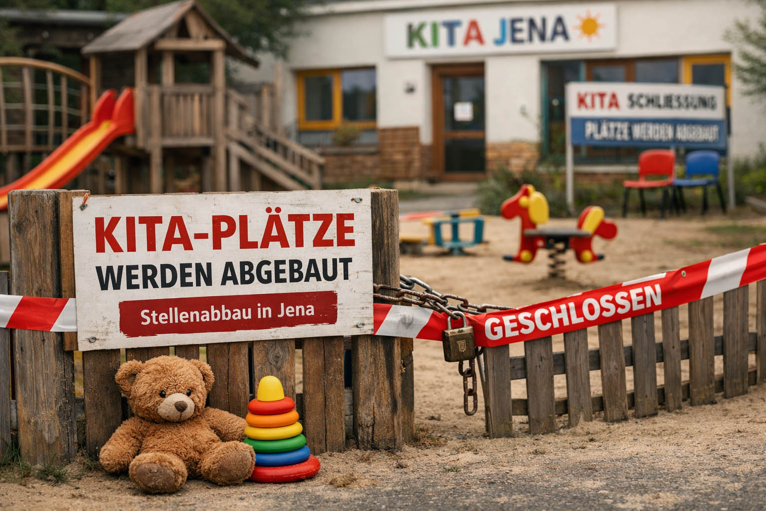 Jena reagiert auf sinkende Geburtenzahlen. Der Kitabedarfsplan 2026/27 sieht den Abbau von bis zu 1.000 Kita-Plätzen vor. Foto: Illustration via KI