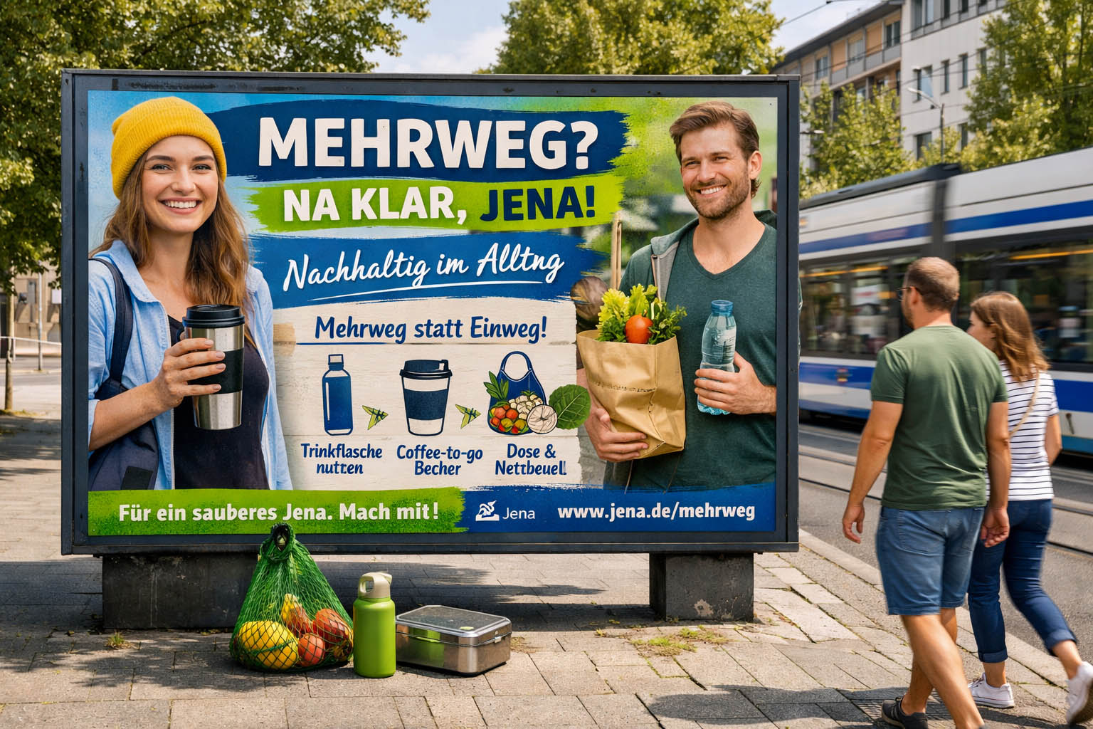 Mehrweg-Kampagne in Jena fördert Nachhaltigkeit. Foto: Illustration via KI