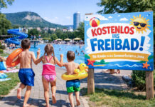Kostenlos ins Freibad für Kinder in den Sommerferien 2026 Kostenlos ins Freibad für Kinder in den Sommerferien 2026. Fotografik: Illustration via KI
