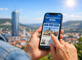 Jena hat ein digitales Stadtlexikon – Umfassender Zugang zur Stadtgeschichte Das digitale Stadtlexikon Jena macht historische Orte, Persönlichkeiten und Ereignisse online zugänglich und verbindet Stadtgeschichte mit moderner Digitalisierung. Fotografik: Illustration via KI