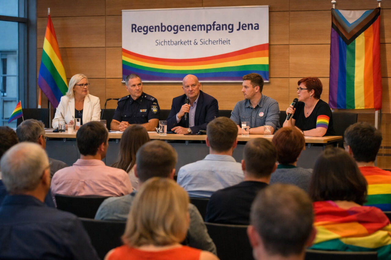 Erster Regenbogenempfang in Jena setzt klares Zeichen. Foto: Illustration via KI