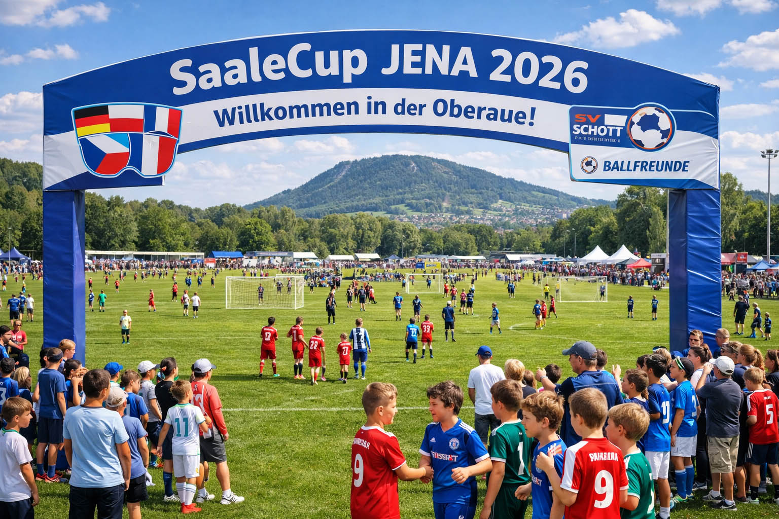 SaaleCup Jena 2026: Mini-WM mit 127 Nachwuchs-Fußballteams. Fotografik: Illustration via KI SaaleCup Jena 2026: Mini-WM mit 127 Nachwuchs-Fußballteams. Fotografik: Illustration via KI