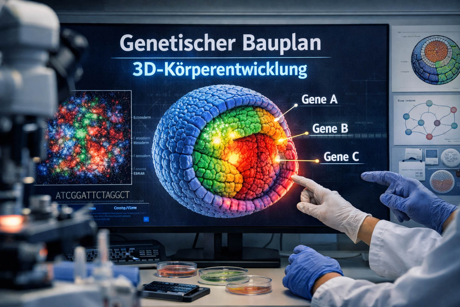 Spektakulärer genetischer Bauplan des Körpers entdeckt. Fotografik: Illustration via KI Spektakulärer genetischer Bauplan des Körpers entdeckt. Fotografik: Illustration via KI
