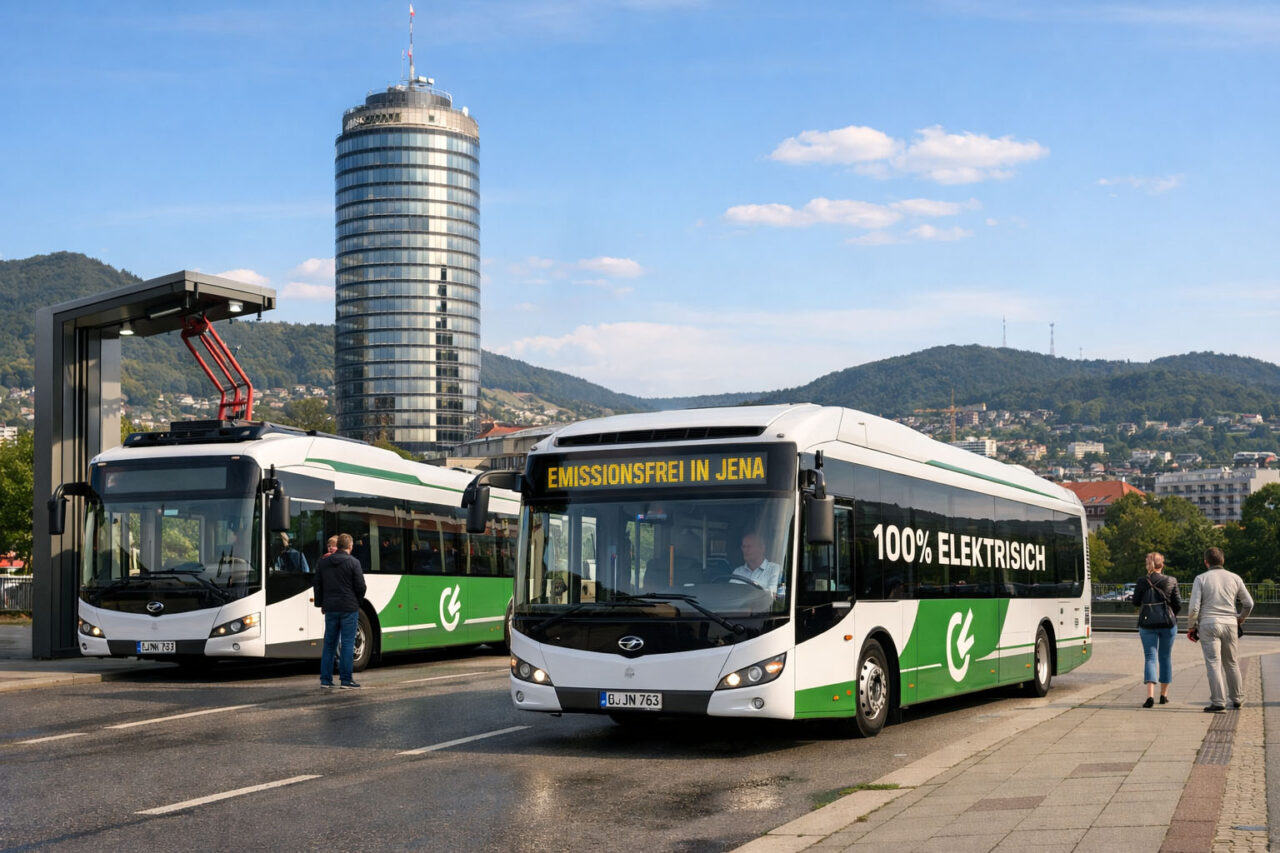 Elektrobusse für Jena beschlossen: Stadt modernisiert seine Busflotte. Foto: Illustration via KI