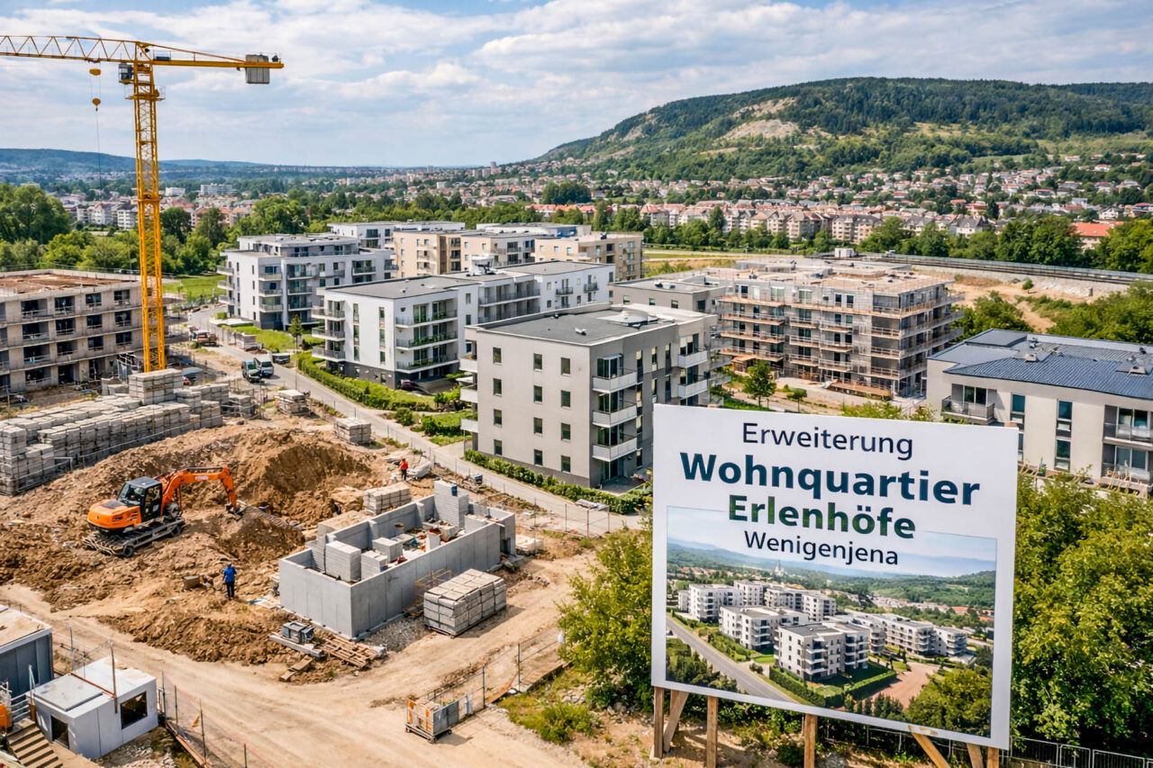 Stadtrat beschließt Ausbau der Erlenhöfe in Wenigenjena. Foto: Illustration via KI Stadtrat beschließt Ausbau der Erlenhöfe in Wenigenjena. Foto: Illustration via KI