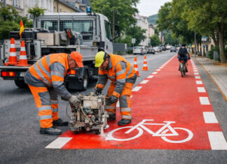 Fahrradstraße in Jahnstraße und Talstraße wird markiert Markierung der neuen Fahrradstraße in Jahnstraße und Talstraße. Foto: Illustration via KI