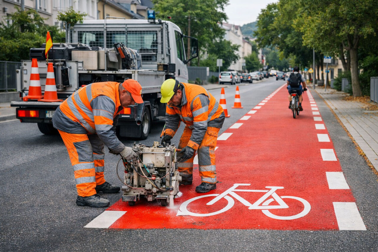 Markierung der neuen Fahrradstraße in Jahnstraße und Talstraße. Foto: Illustration via KI Markierung der neuen Fahrradstraße in Jahnstraße und Talstraße. Foto: Illustration via KI