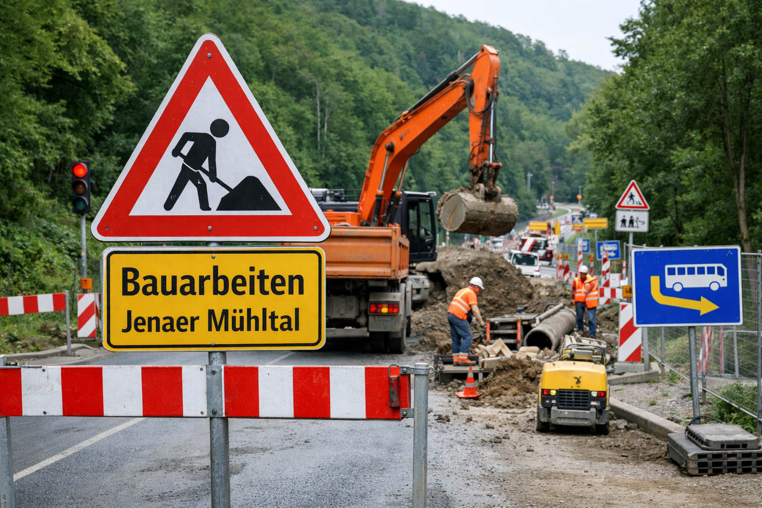 Bauarbeiten im Mühltal verlängern Umleitung der Buslinie 16. Foto: Illustration via KI Bauarbeiten im Mühltal verlängern Umleitung der Buslinie 16. Foto: Illustration via KI