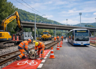 Gleisbauarbeiten in der Oberaue mit Ersatzverkehr ab 27.07. Gleisbauarbeiten in der Oberaue mit Ersatzverkehr ab 27.07. Foto: Illustration via KI