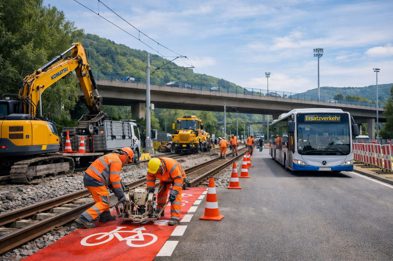 Gleisbauarbeiten in der Oberaue mit Ersatzverkehr ab 27.07. Foto: Illustration via KI