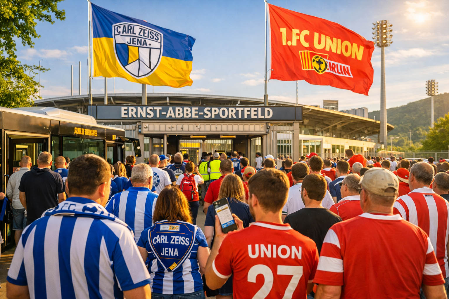 FC Carl Zeiss Jena - Union Berlin - Testspiel. Wichtige Infos für Fans. Foto: Illustration via KI FC Carl Zeiss Jena - Union Berlin - Testspiel. Wichtige Infos für Fans. Foto: Illustration via KI