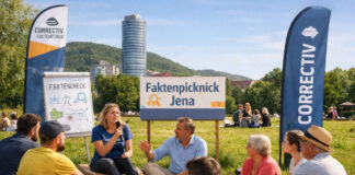 Faktenpicknick Jena: Wichtiger Dialog mit CORRECTIV am 21.08. Faktenpicknick in Jena: Wichtiger Dialog mit CORRECTIV. Foto: Illustration via KI