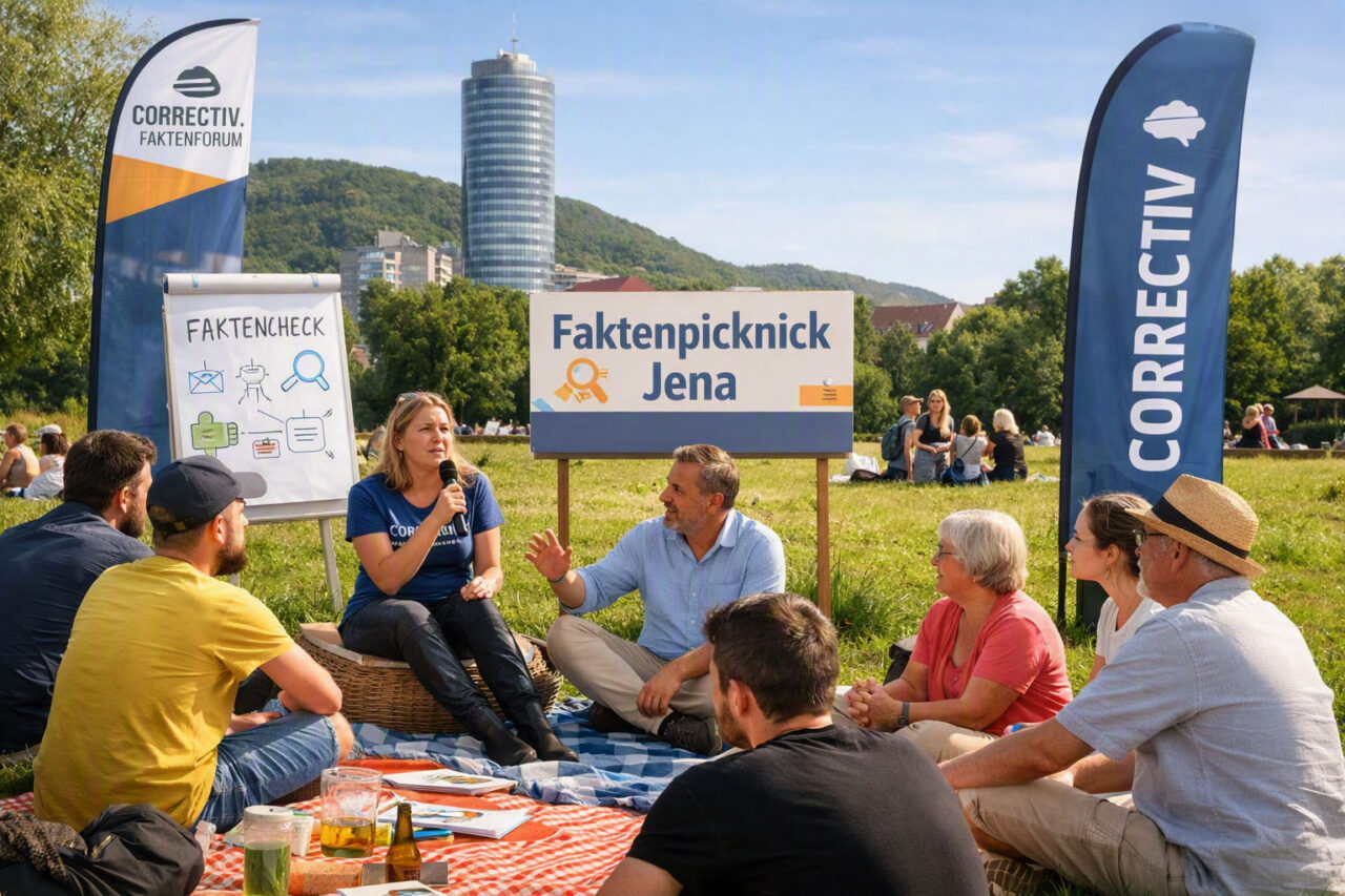Faktenpicknick in Jena: Wichtiger Dialog mit CORRECTIV. Foto: Illustration via KI Faktenpicknick in Jena: Wichtiger Dialog mit CORRECTIV. Foto: Illustration via KI