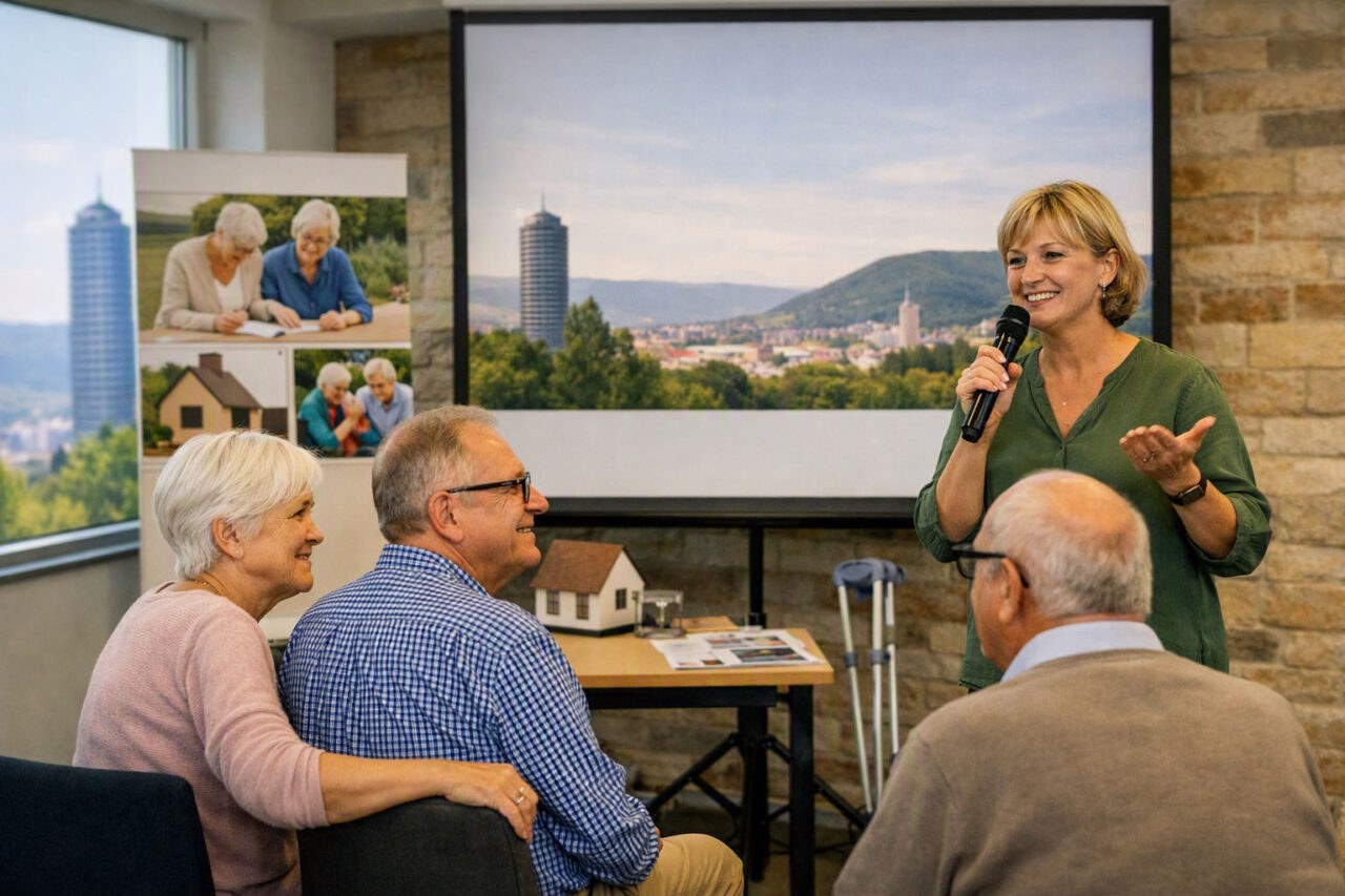Das Seniorenbüro Jena startet ab 1. Oktober 2026 die kostenfreie Reihe „Ruhestand im Blick“ zu Wohnen, Vorsorge und Pflege. Jena startet Reihe „Ruhestand im Blick“ im Herbst 2026. Foto: Illustration via KI