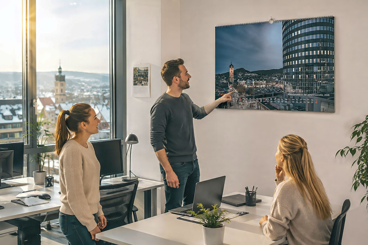 Jena Fotokalender 2027: Jenaer Nachtmomente – faszinierende Lichtblicke Jena Fotokalender 2027: Jenaer Nachtmomente zeigt die Lichtstadt in den späten Abendstunden. Foto: Illustration mit KI bearbeitet