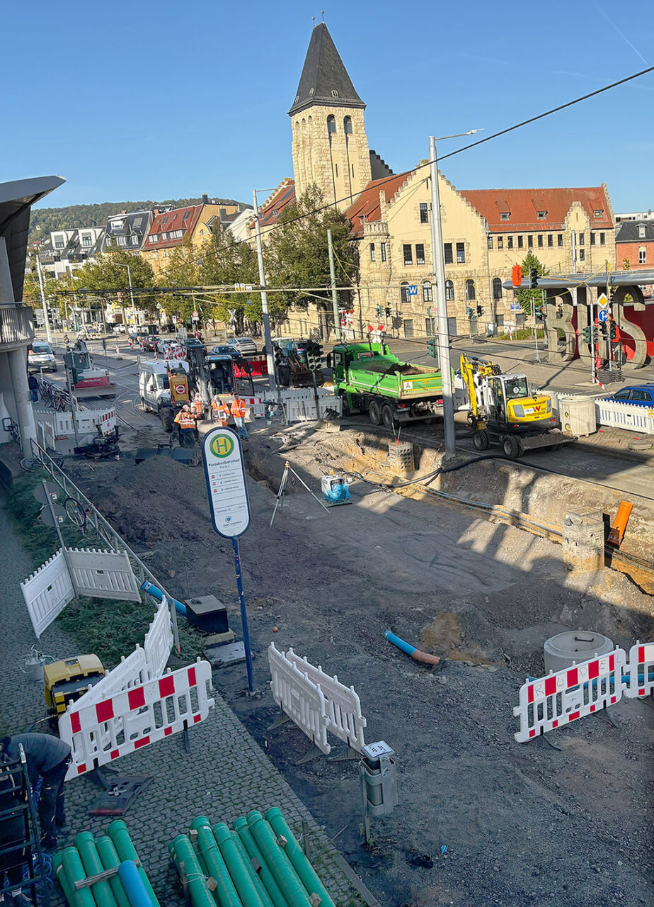 Gleisbau an der Paradiesbrücke dauert bis Dezember 2026. Foto: Stadtwerke Jena Gleisbau an der Paradiesbrücke dauert bis Dezember 2026. Foto: Stadtwerke Jena